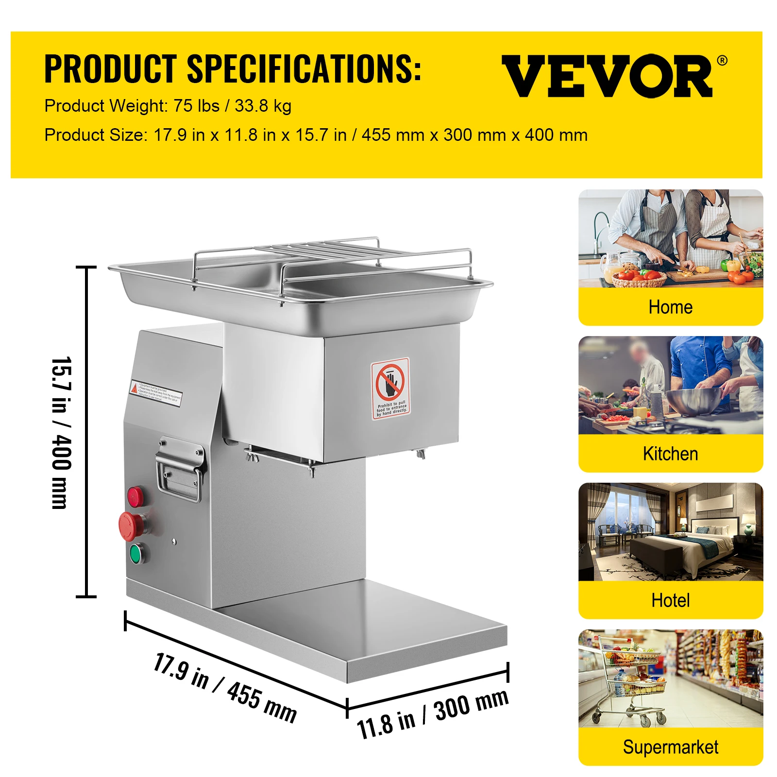 VEVOR Machine à découper la viande commerciale, 551 lb/h 850 W