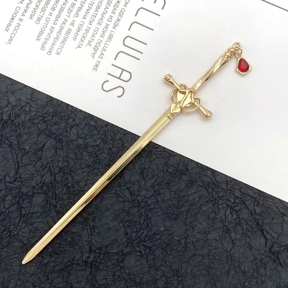 Chinesische Haarnadel im antiken Stil, Internet-Promi-Temperament, Rubin-Anhänger, Vintage-Schlichtheit, moderner Haarschmuck im Stäbchen-Design – Detail 7