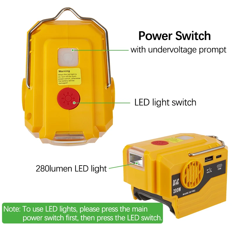 마키타, 디월트, 밀워키, 보쉬 배터리용 전력 인버터 컨버터, 200W, AC 220V, 야외 수정 사인파, 18V-20V