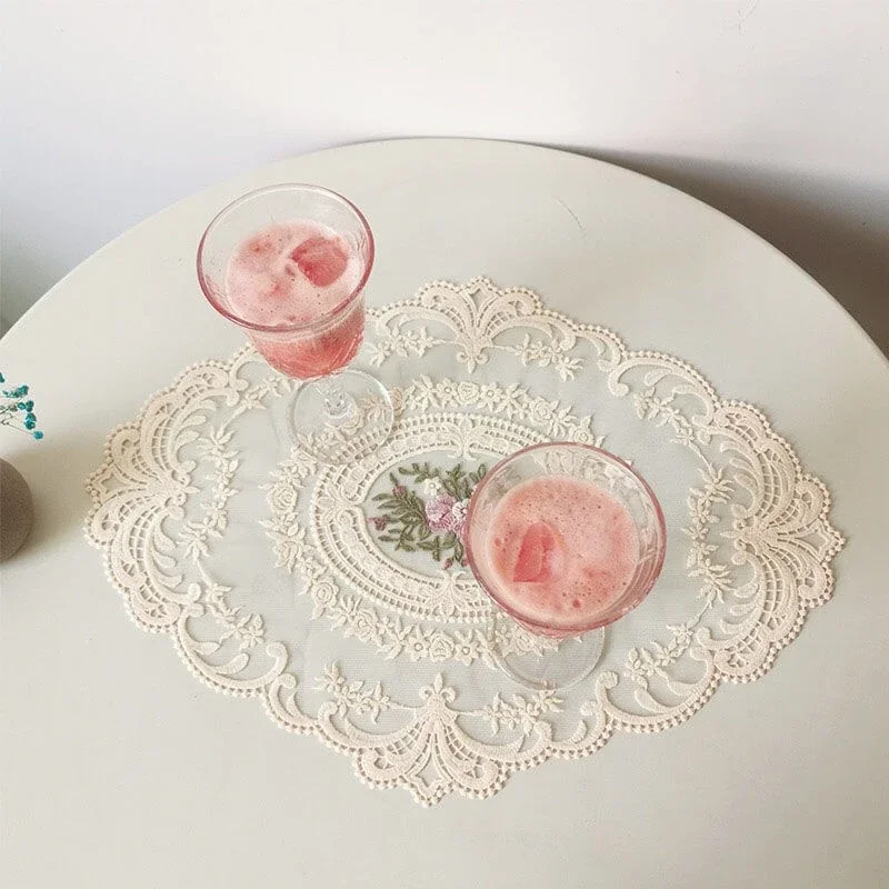 Table Napkin Embroidery Floral Design 40*30cm Home Textile Washable 3 Colors Lace Traditional Vintage Decoration