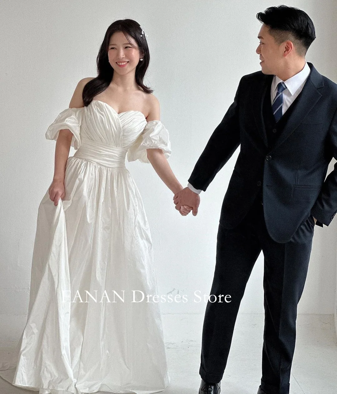 

FANAN Elegant A-Line Korea Ivory Taffeta Wedding Dresses 웨딩드레스 Sweetheart Custom Made Pretty Corset Bride Gowns Plus Size