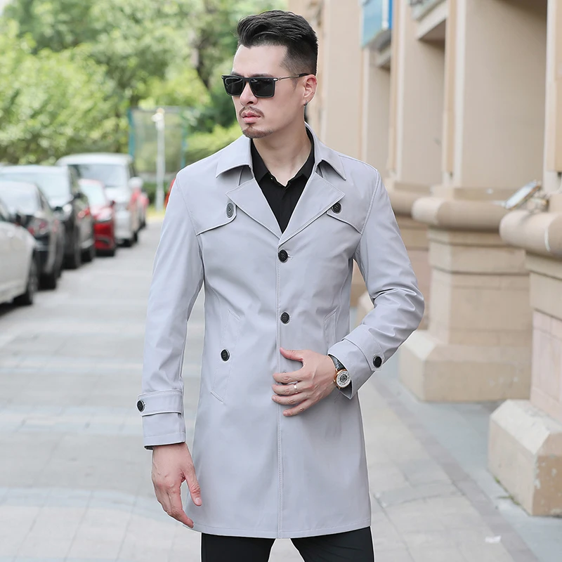 Spring Autumn Men Casual Long Trench Coat Single Breasted Windbreaker High Quality Long Style Overcoat Casual Jacket
