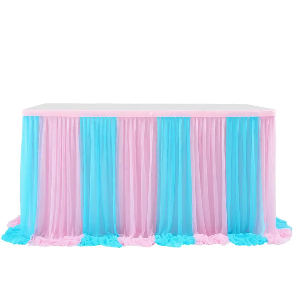 Decorative Table Skirt Pink Blue 2 Color Tulle Tablecloth for Baby Shower Birthday Party Wedding Decor Hot Sale