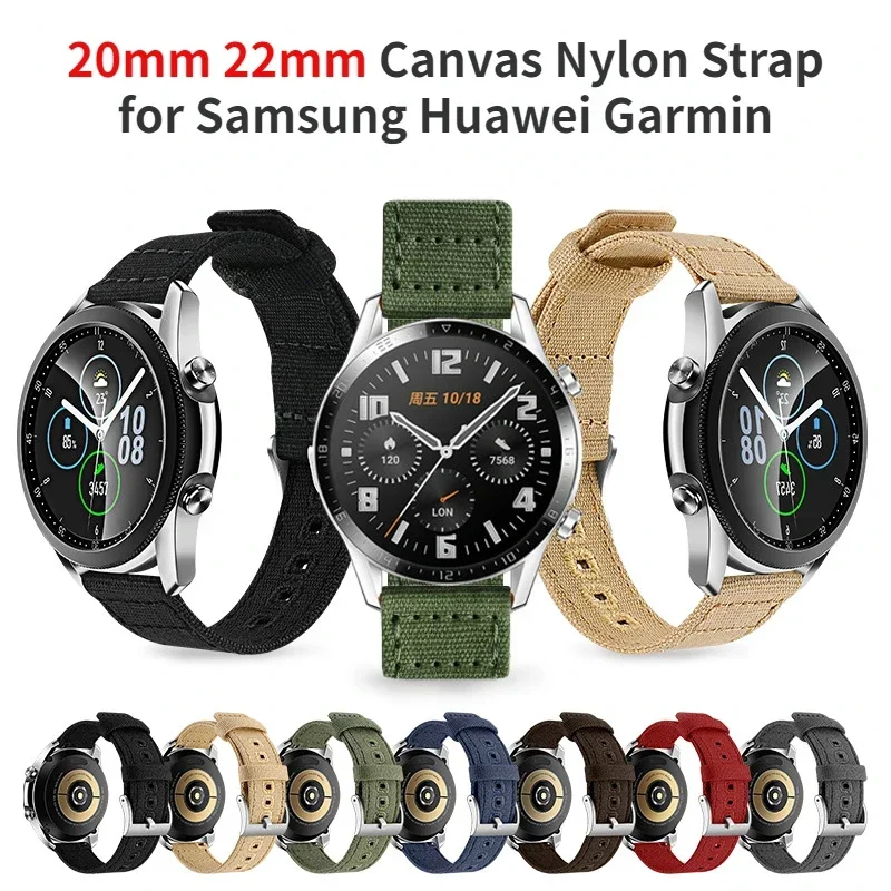 

Dropshipping 20mm 22mm Canvas Nylon Strap Men Replace Watch Band for Samsung Galaxy Watch3 45mm Active2 Amazfit GTR Huawei GT 2