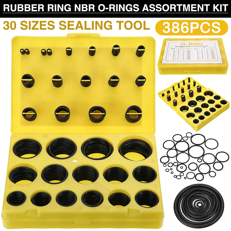 

386Pcs Rubber O Ring Washer Seal Gasket Kit 30 Sizes R01-R30 Rubber O-ring Assortment Universal For Car
