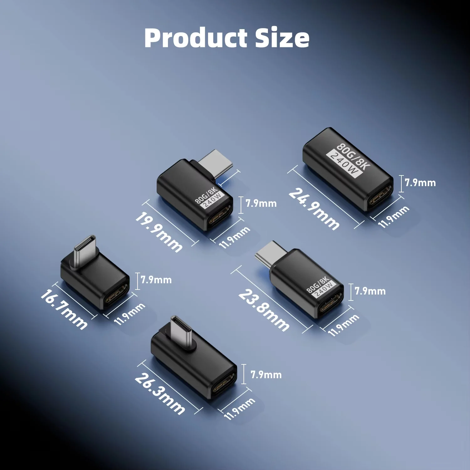 USB4 V2 90도 타입-C 앵글 어댑터 80Gbps 썬더볼트 4/3 엘보 커넥터 240W 고속 충전 (맥북 에어 및 휴대폰용)