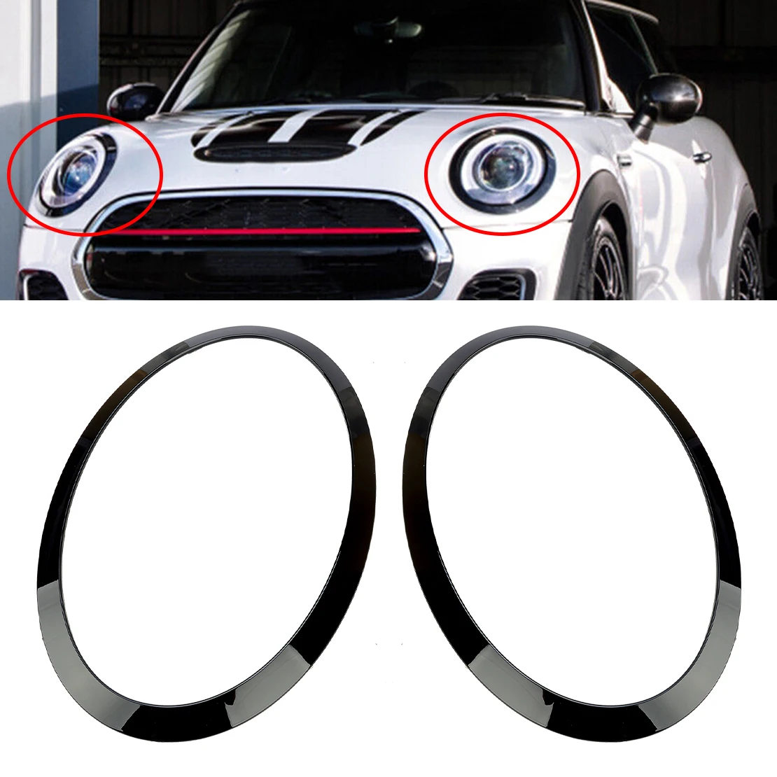 

51137300631 51137300632 1 Pair Car Front Headlight Bezel Trims Rings Fit For Mini Gen3 Cooper F55 F56 F57 Black