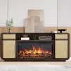 Boho 68" TV Stand Entertainment Center w/ 36" Electric Fireplace Heater Rattan Console Table Flame Effect Ample Storage Modern 1