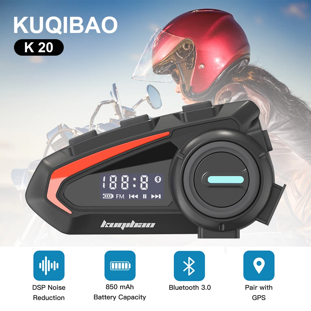 KUQIBAO K20 Bluetooth Motorcycle Helmet Headset BT5.1 Noise Reduction Headphone