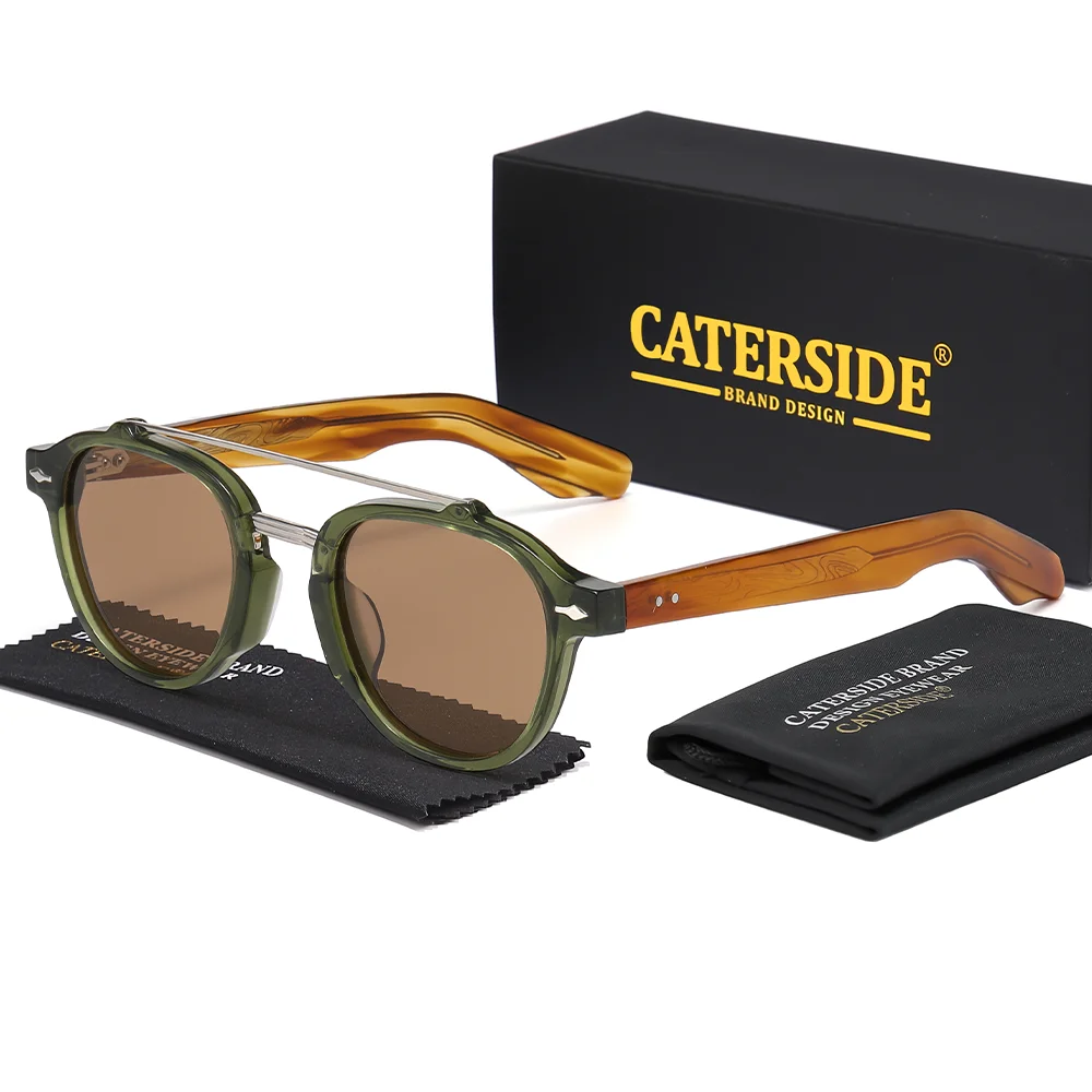 CATERSIDE Men's Acetate Polarized Sunglasses Flat Top Double Bridges Sun Glasses Women Vintage Outdoor Gifts Eyewear UV400