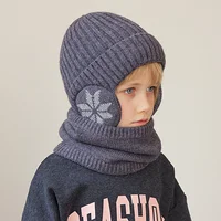 2Pcs/set Winter Kids Hat Scarf Toddler Bonnet Snowflake Pattern Knitted Infant Hats Outdoor Children Warm Accessories 4-10Y 3