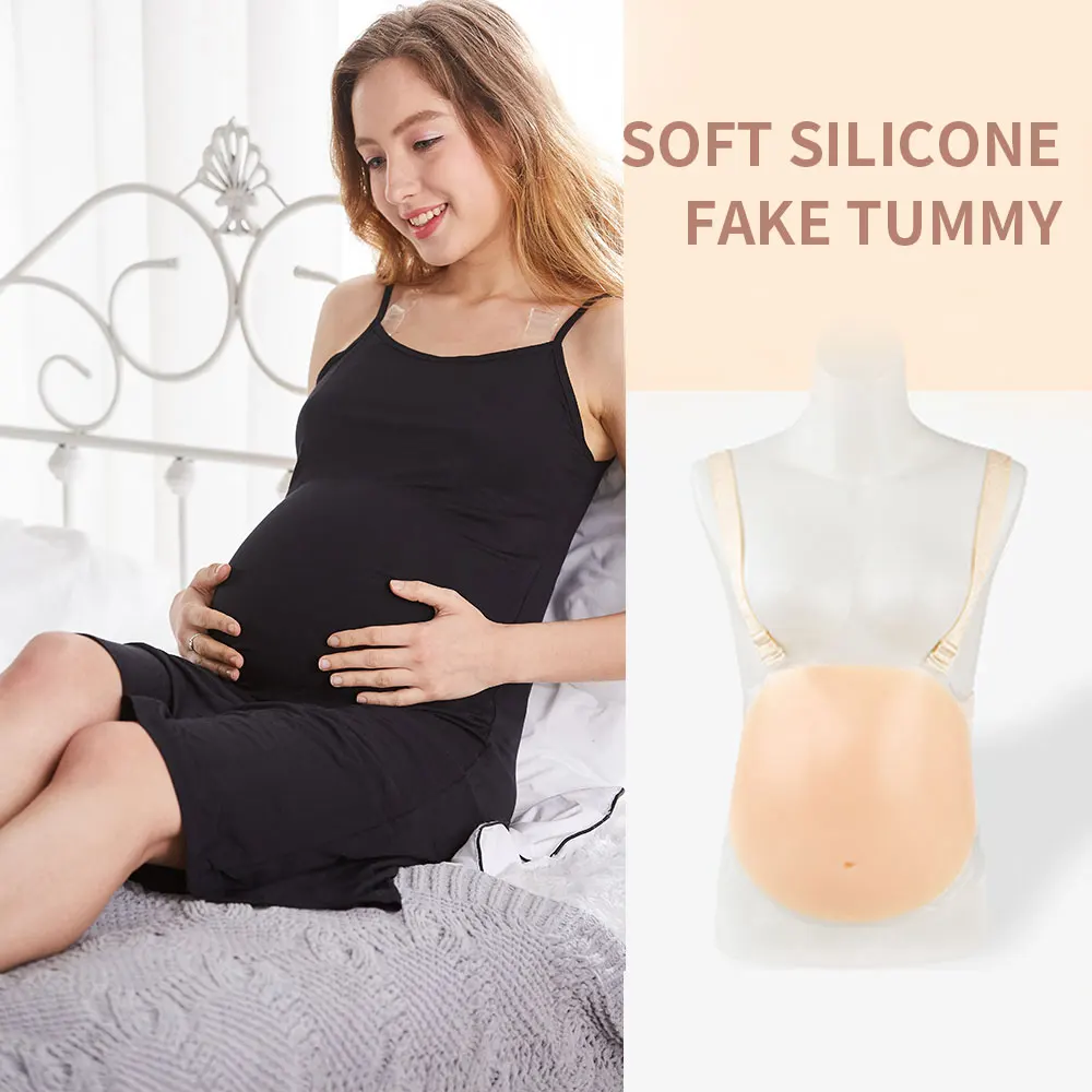 LERVANLA Shoulder Strap Fake Pregnant Belly Skin Adhesive Backside Silicone Stomach for Unisex Show Props Oversized Twins