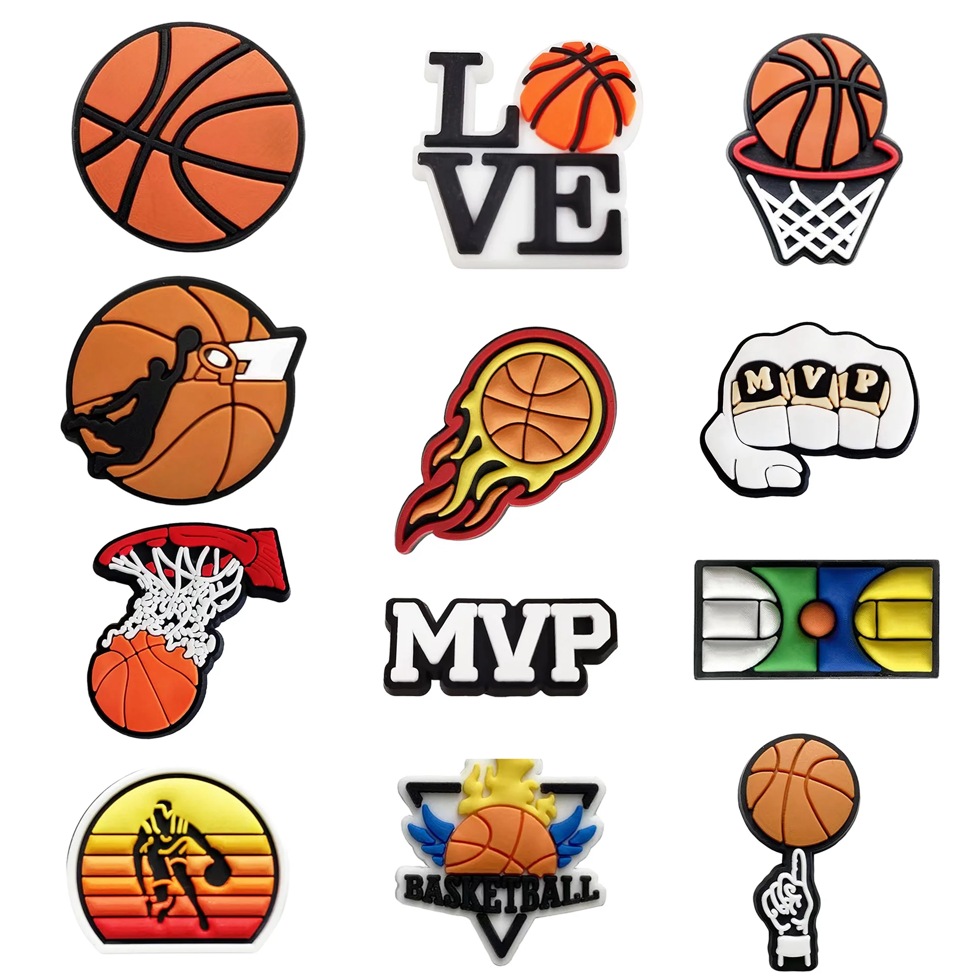 Heart & Crown Designer Shoe Charms - Basketball PVC Accessory Clips