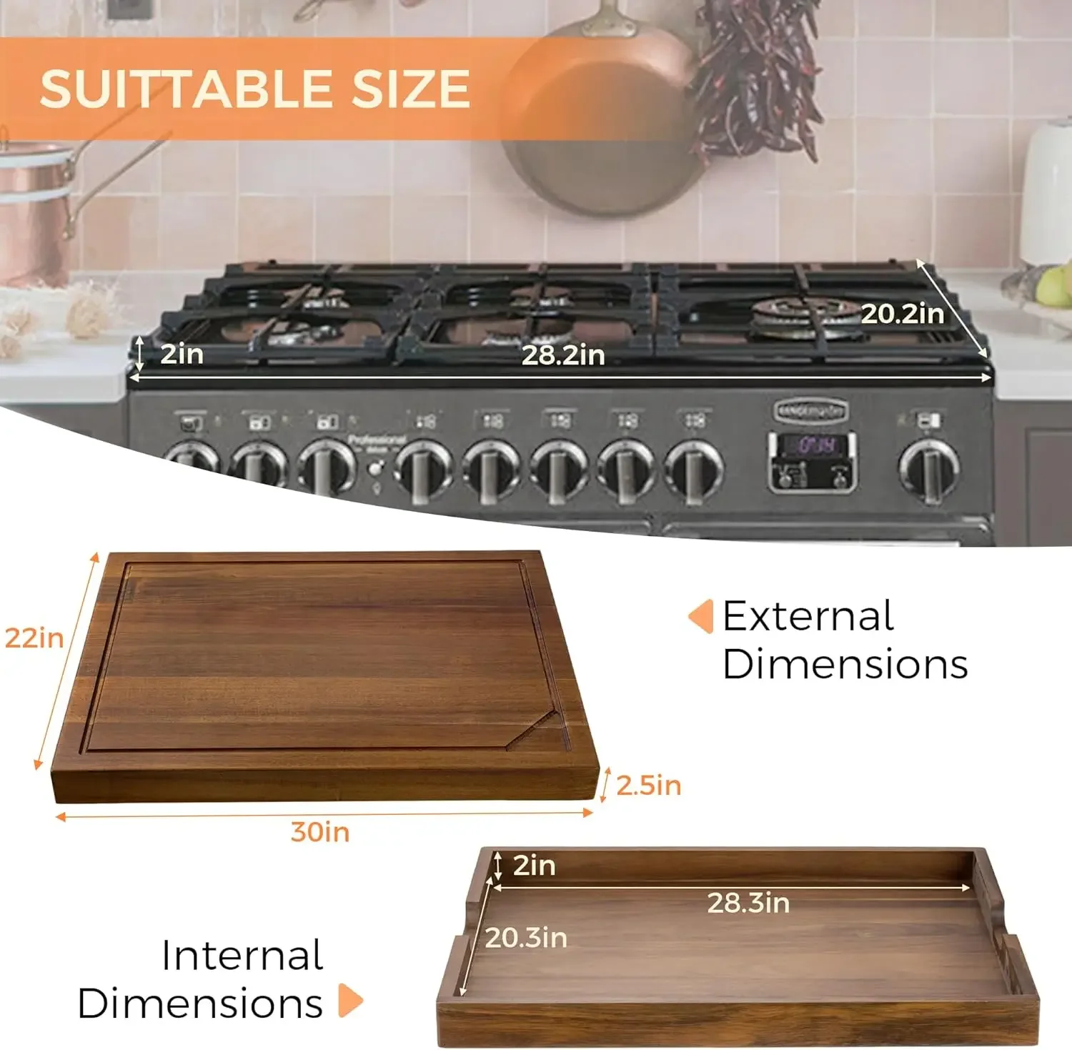 Stove Cover - Acacia Wood  Top Covers for Electric  and Gas  - Sink Cover RV  Top Cover 3