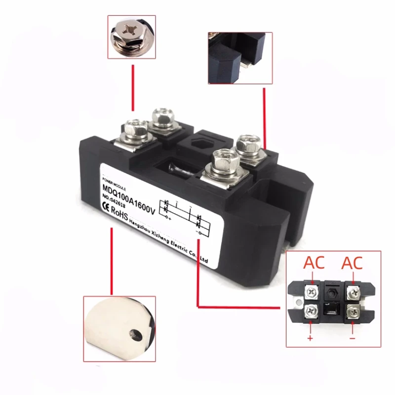 100A MDQ100A-16 600V 800V 1000V 1200V 1400V 1600V 1800V MDQ100A1600V single-phase rectifier bridge AC-DC module 100Amp 1600V