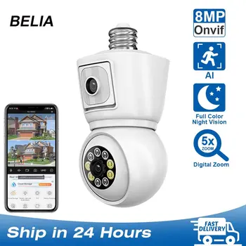 ICSEE 4K 8MP E27 Bulb WiFi Camera Dual Lens Dual Screen Auto Tracking Two Way Audio Color Night Vision 4MP Surveillance Camera 1