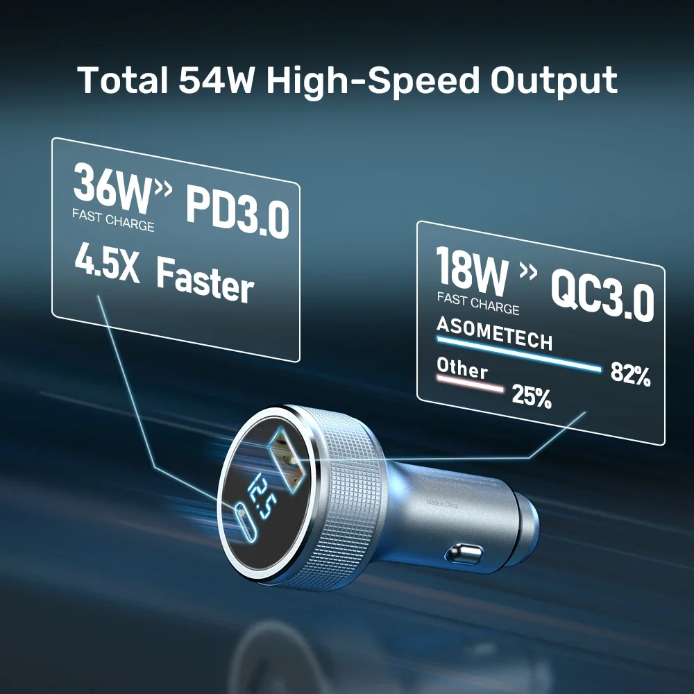 54W Car Charger Type C Fast USB C Charger for iPhone 11 12 Xiaomi Macbook Car Charging Quick Charge 3.0