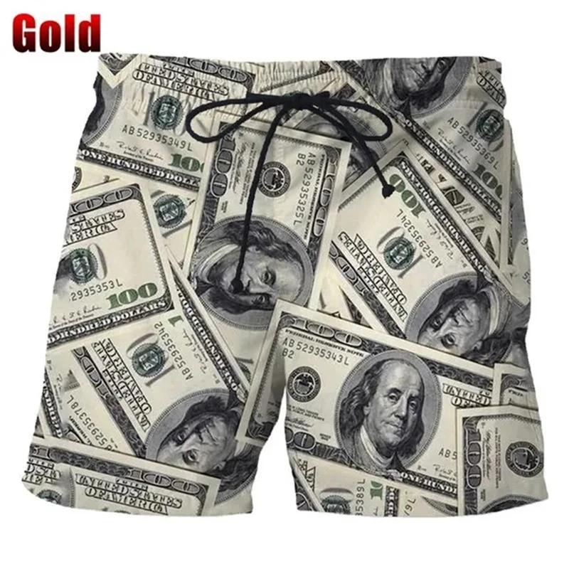 Bermuda Beach Shorts For Men Dollar 3D Printed Men's Board Shorts Unisex Casual Swimming Shorts Streetwear Vacation Beachwear 3