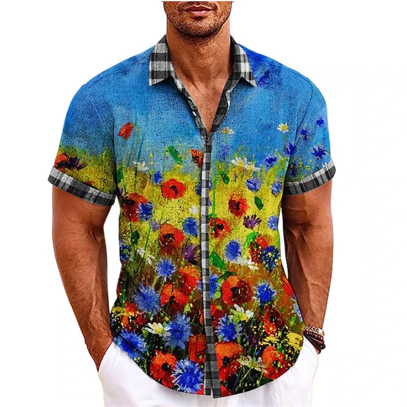 2023 Men's Shirt Pattern Printed Leaf Lapel Shirt Street Short Sleeve Men's Fashion Designer Casual Soft Hawaiian Shirt 5XL 6
