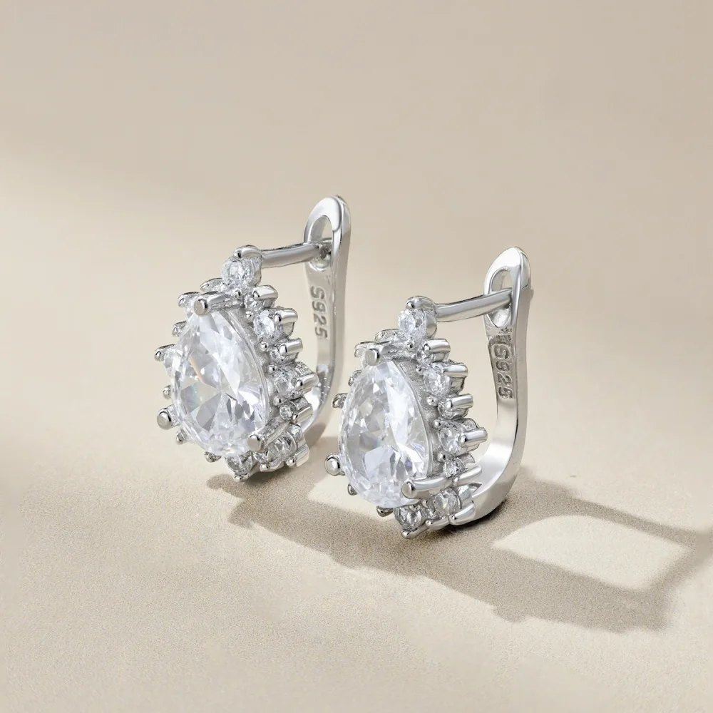 

925 Silver Hoop Earrings Women Water Drops Diamond Earstuds Female 5A Zircon Retro Design Luxury Jewelry Gift Lady Party Banquet