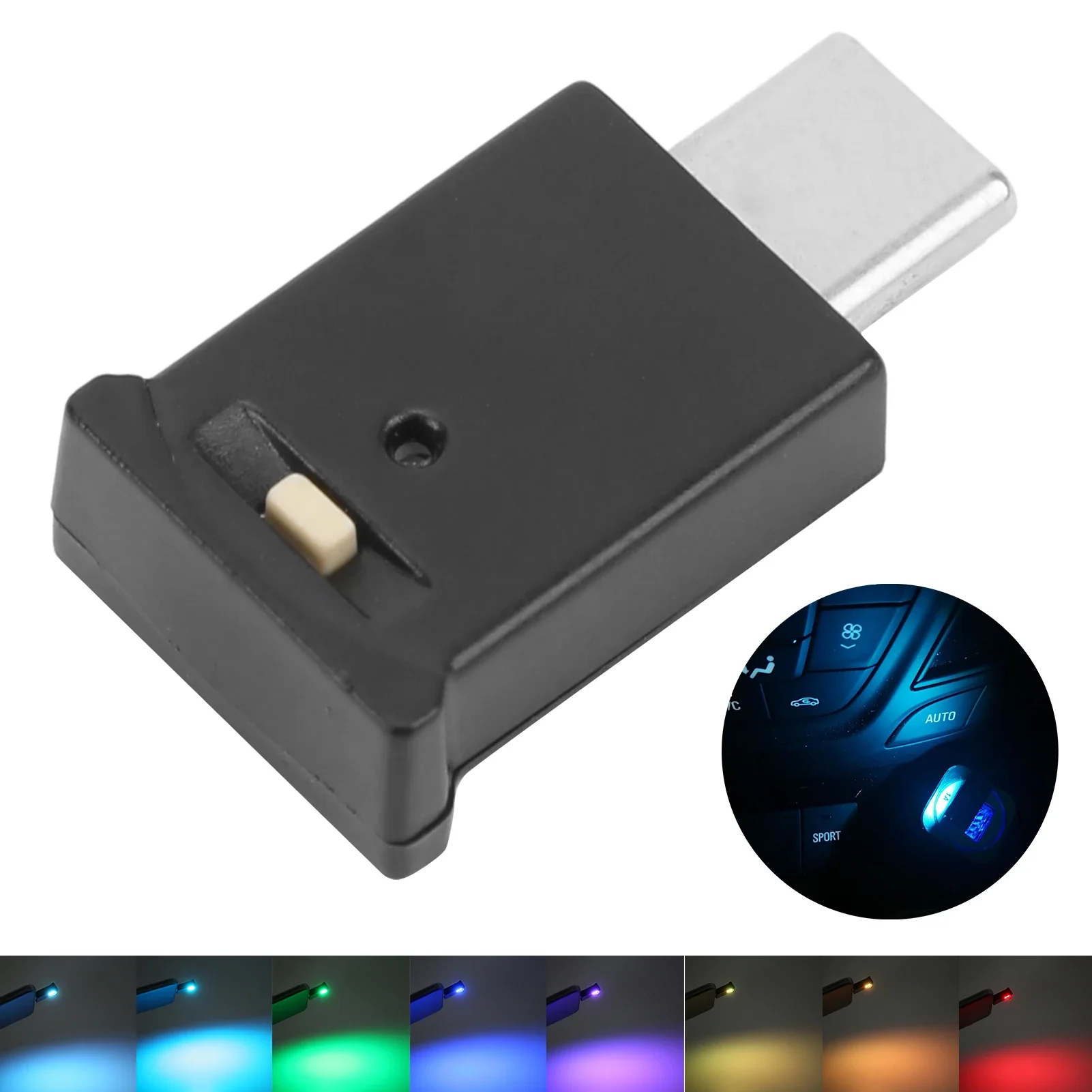 Type C LED Ambient Light 8 Colors RGB Dynamic Gradient Brightness Adjustable Interior Atmosphere Lamp