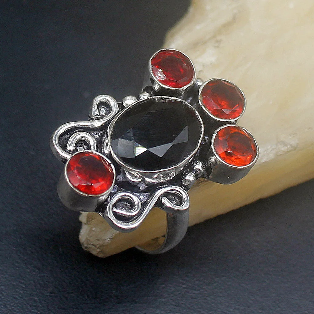 

Gemstonefactory Jewelry Big Promotion Single Unique 925 Silver Lovely Red Garnet Women Ladies Girls Band Ring 7.5# 20215373