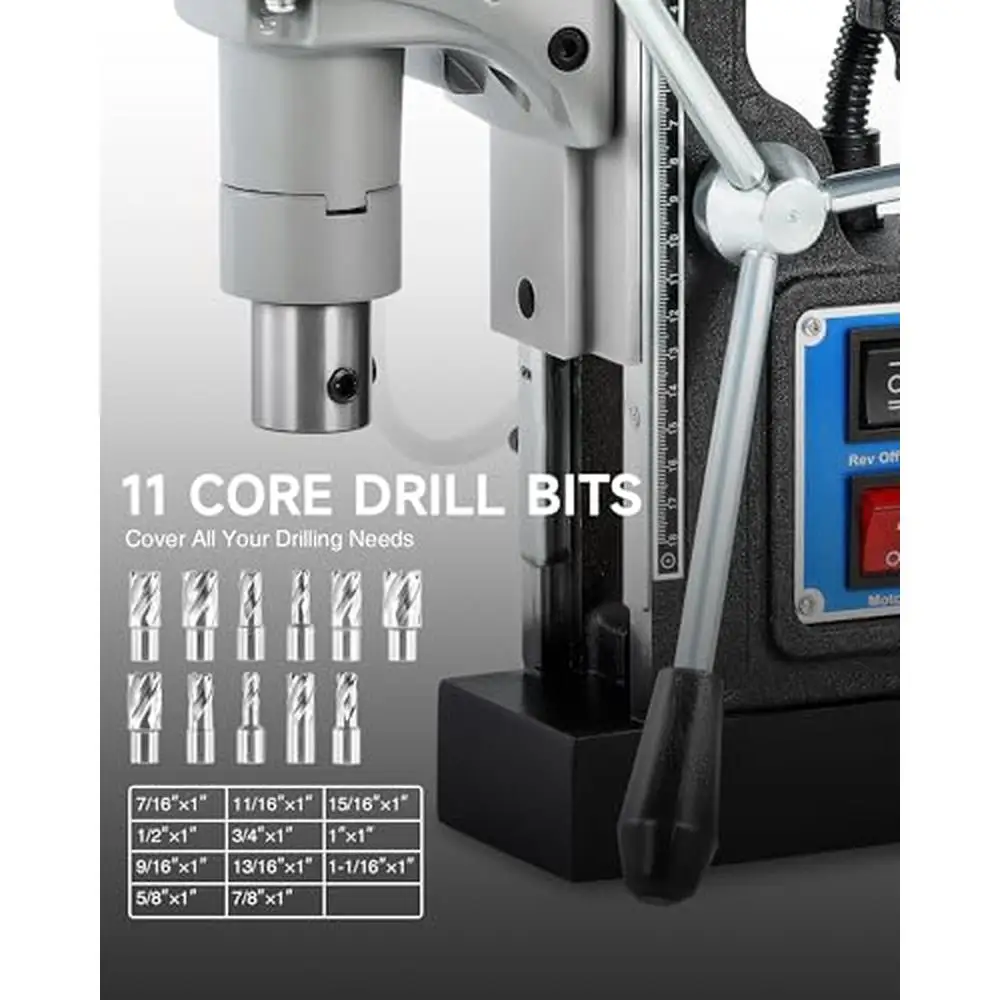 1550W Portable Magnetic Drill Press 11 Drill Bits 2" Boring Diameter 0-580 RPM Stepless Speed Magnetic Force Precision Safety 5