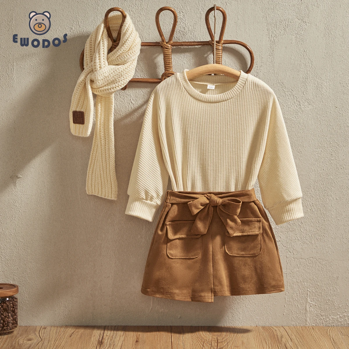

EWODOS Kids Girls Suede Skirt Sets for Autumn Spring Long Sleeve Tops with Mini Skirts Fashion Little Girl's Outfit Set 2023