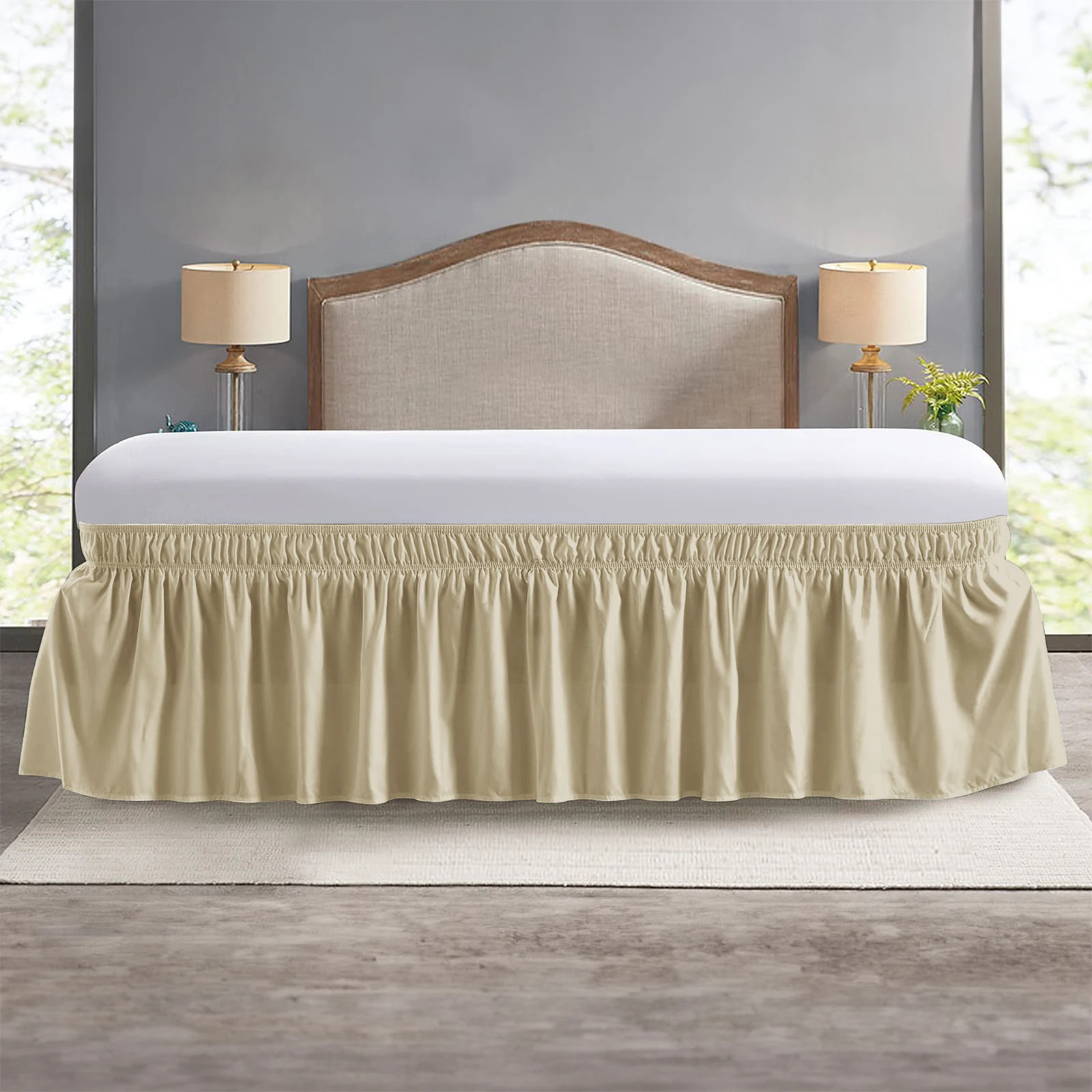 Soft & Comfortable Elastic Bed Ruffle Skirt - Fade Resistant Wrap-Around Bed Cover & Protector