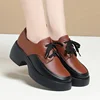 2024 Elegant Versatile Lace Up Comfortable Soft Leather Shoes Woman New Retro Thick Sole High Heel Casual Single Shoes 3