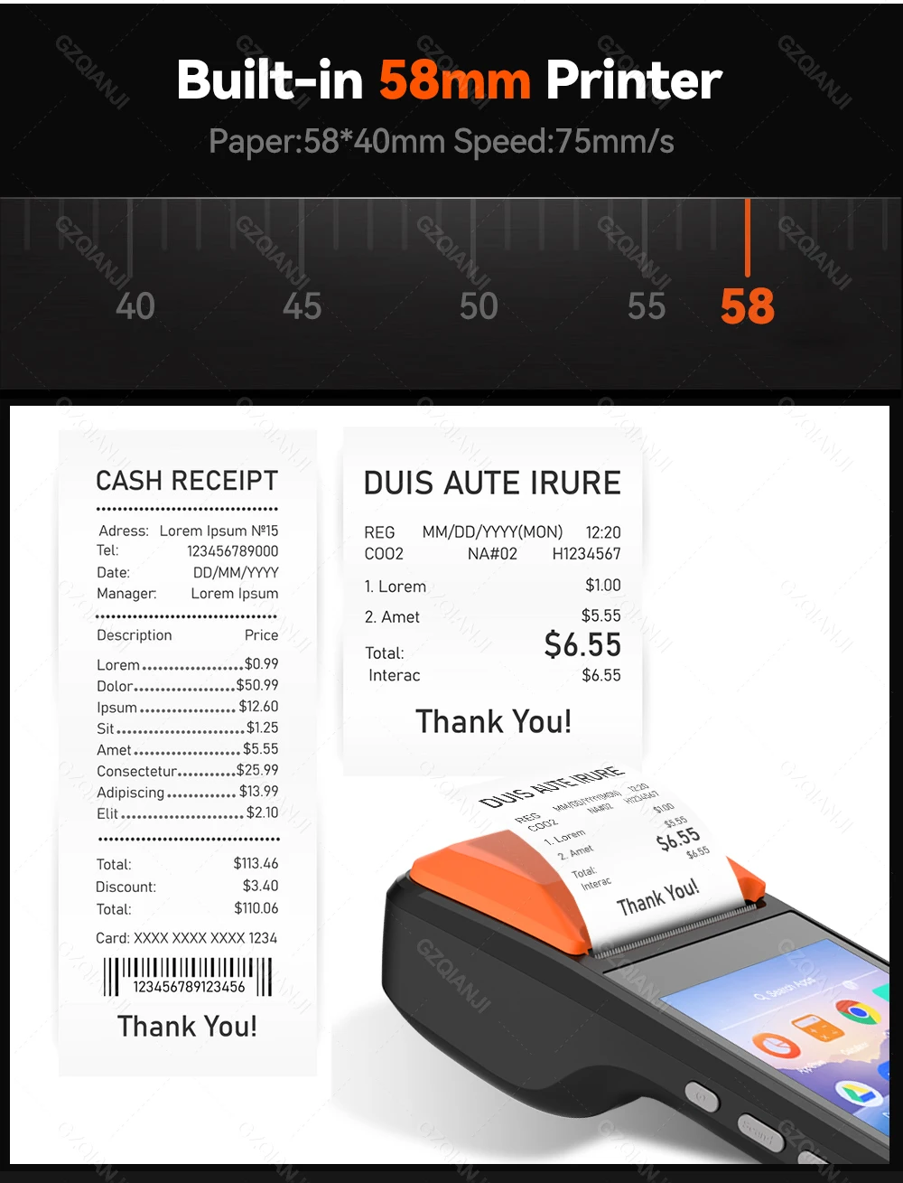 Description Picture 5 of itemAndroid POS Printer 58mm Bluetooth Thermal Receipt Printer 57mm Portable Terminal Point Of Sale System All in One Impressora