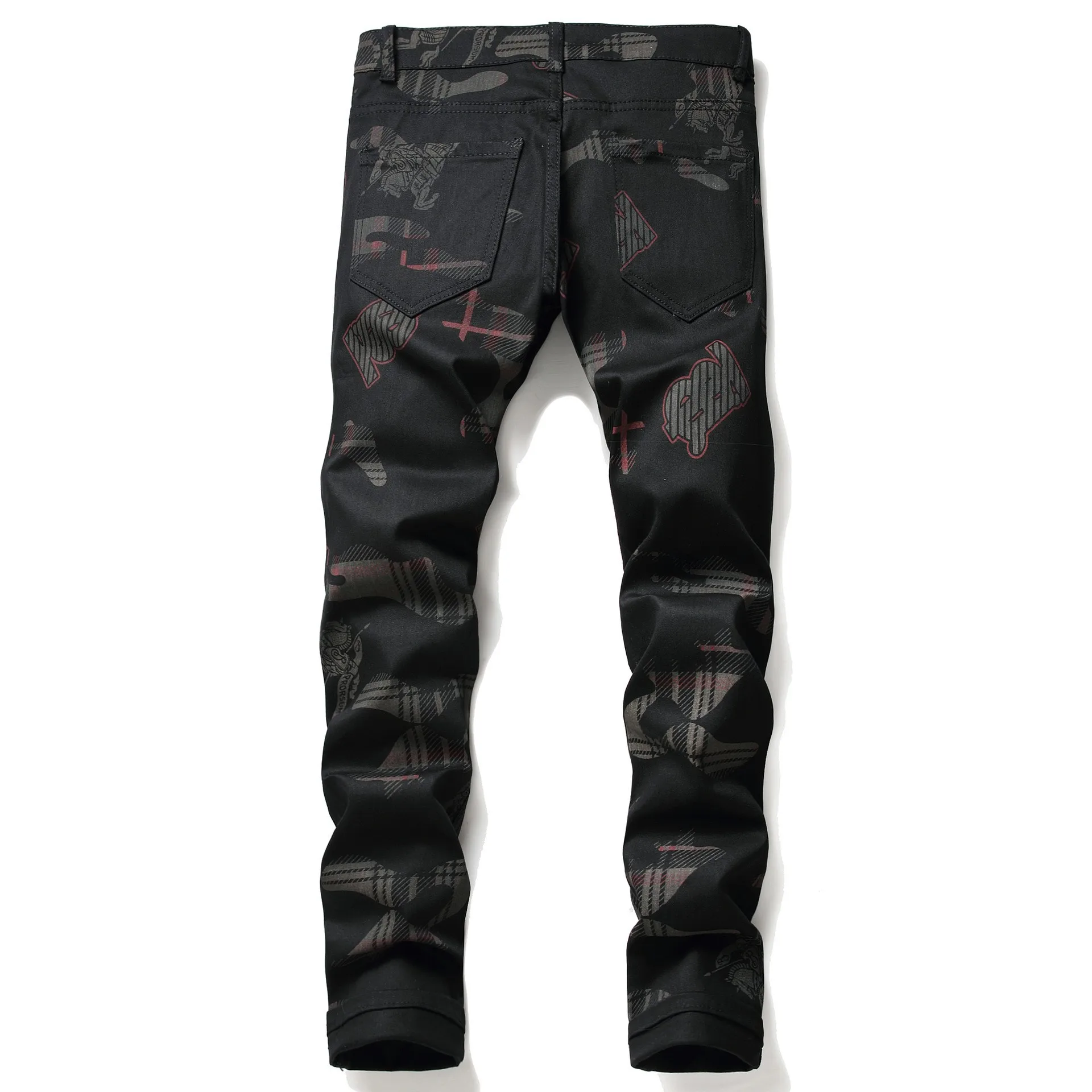 Autumn fashion design printed black stretch jeans men's high-end brand personality casual  pants