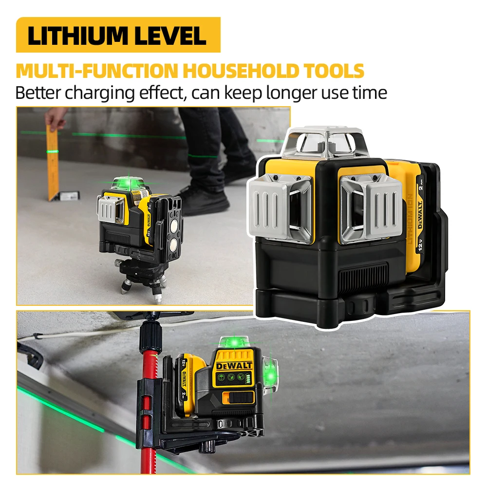 Dewalt DW089LG 3 Sides*360 Degree Vertical 12V Lithium Battery 12 Lines Laser Level Horizontal Green Light Level Meter Outdoor 2