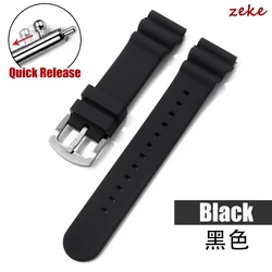 Silicone Waterproof Sport Watch Strap with Quick Release Pin Buckle - 22mm (Black)