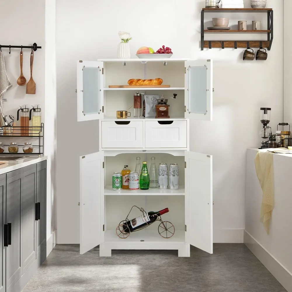 Floor Storage Cabinet, Freestanding Bathroom Cabinet, Tall Storage Organizer Cupboard for Kitchen Living Room 4