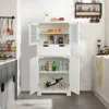 Floor Storage Cabinet, Freestanding Bathroom Cabinet, Tall Storage Organizer Cupboard for Kitchen Living Room 4