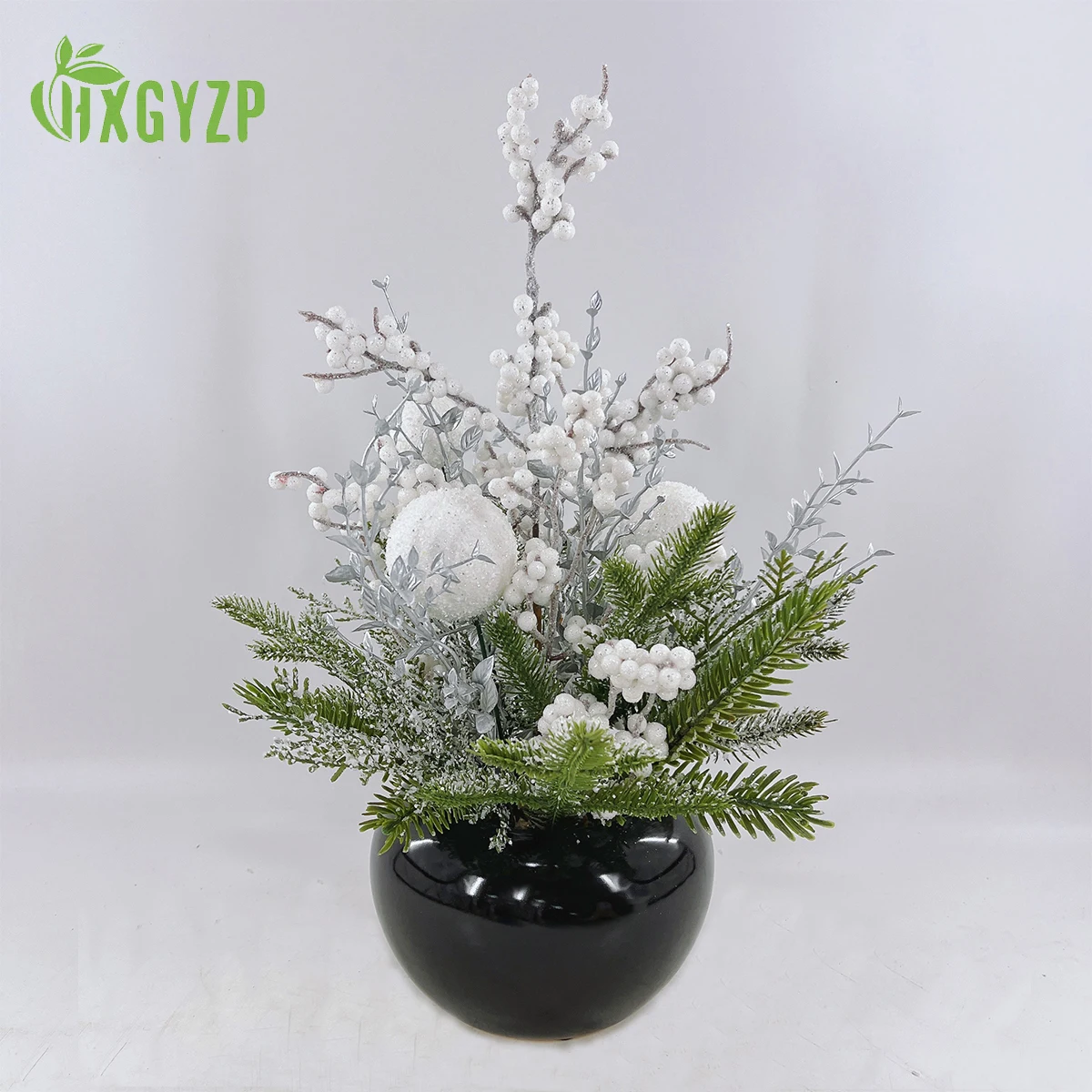 

Christmas Decorations 2023 White Snowflake Snowball Leaves With Ceramic Flowerpot New Year Artificial Plants Potted Home Decor