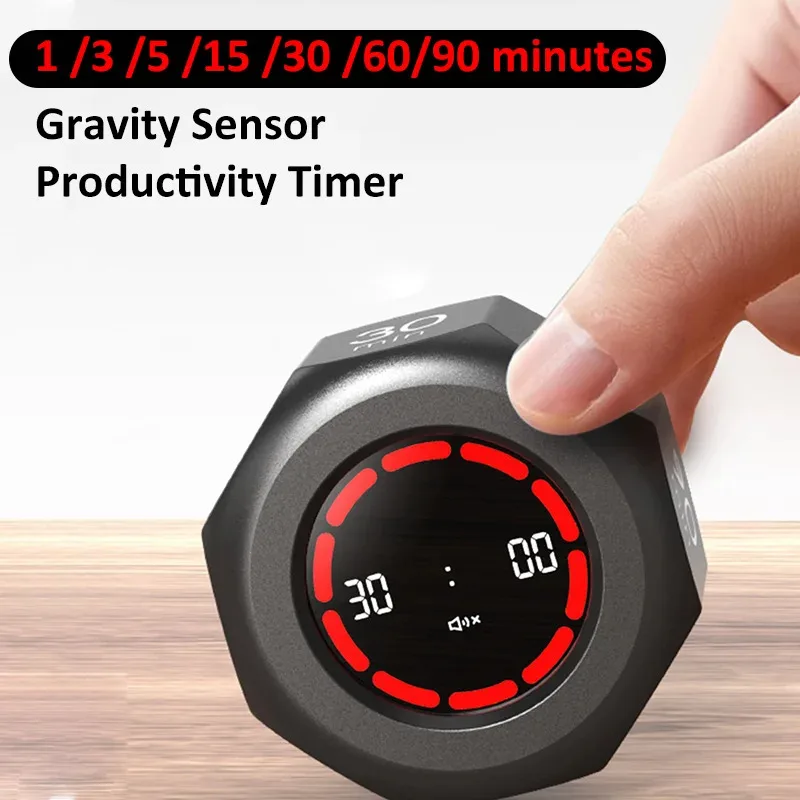 USB Rechargeable Digital Countdown Timer Gravity Sensor Productivity Timer Kitchen 7 Preset Time Automatic Rotary Timer Cooking