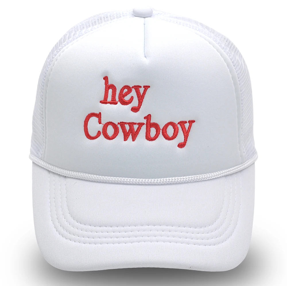 Hey Cowboy Trucker Hat Embroidery Pink Woman Baseball Cap Mom Hats Ventilate Beach Mesh Caps