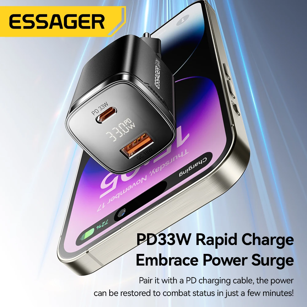 33W GaN USB Fast Charger with Digital Display