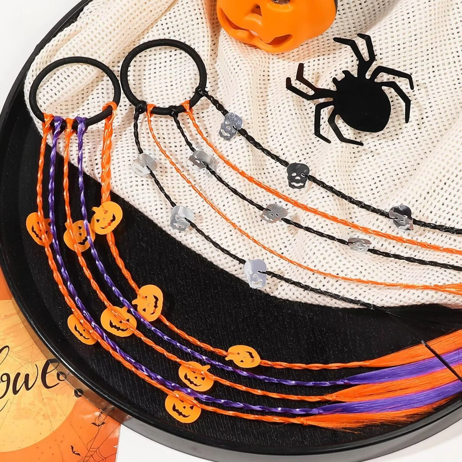 1PC Colorful Halloween Hair Ties: Braided, With Pumpkin And Skull Charms, Perfect For Themed Looks