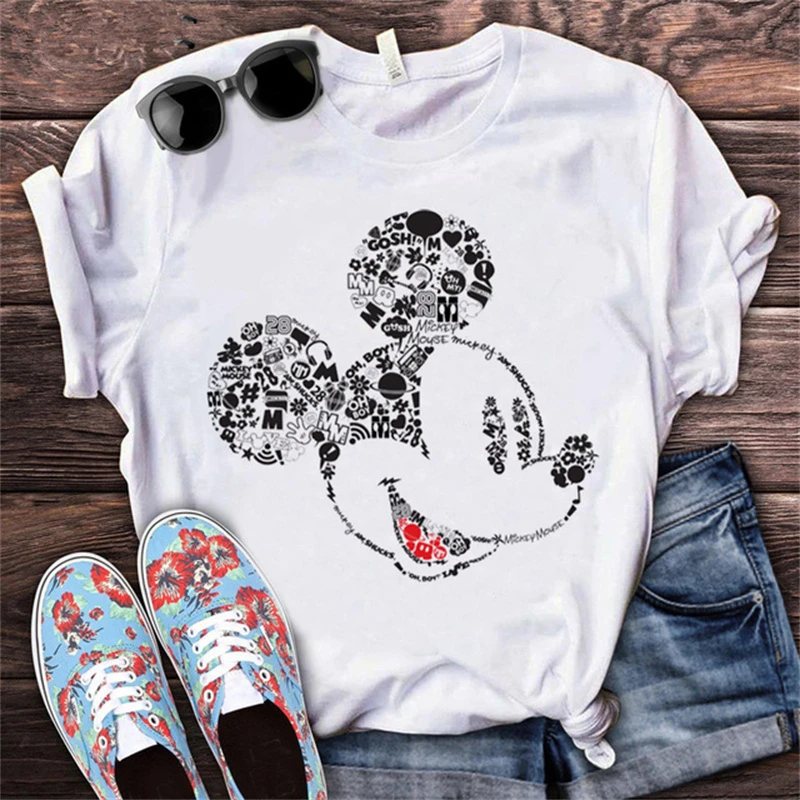carro ligado traicionar Camiseta con estampado de Disney de Mickey Mouse para mujer, ropa de calle  estética Harajuku, camisetas blancas, camiseta de moda para mujer| | -  AliExpress