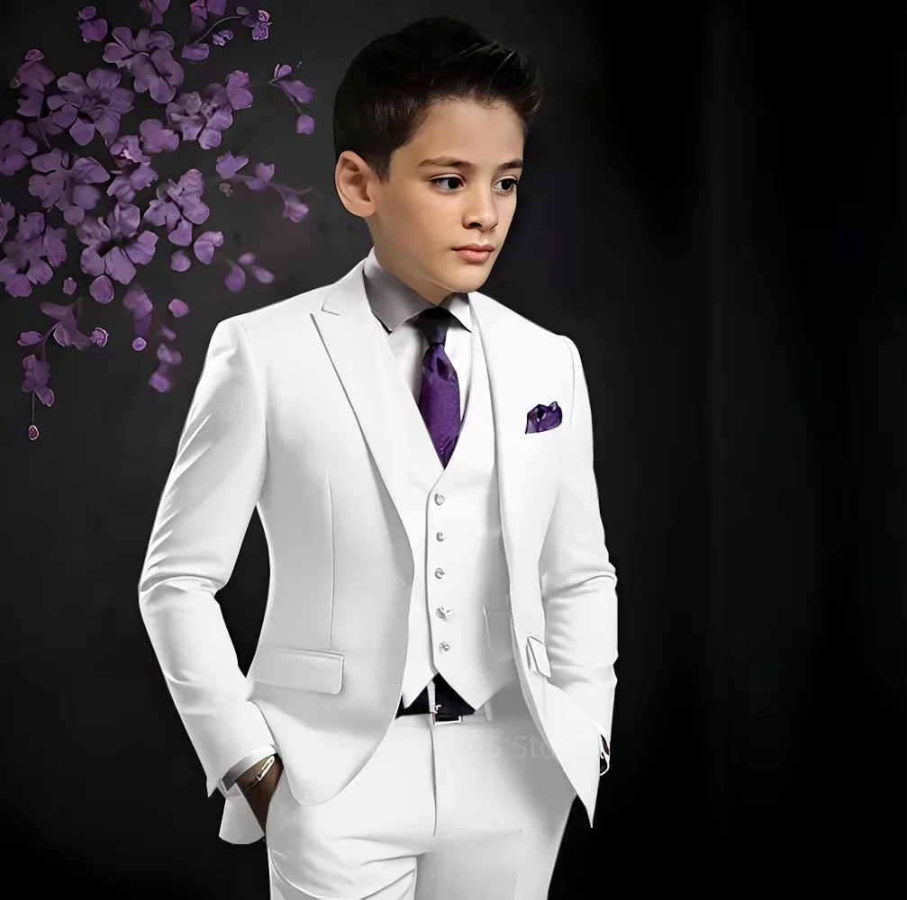 Classic Solid Paisley Suit for Boy 3-Piece Smart Casual Boy's Tuxedo Formal Outfit For Kids Blazer Vest And Pants Set For Party