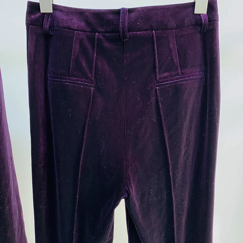HIGH QUALITY Newest Fall Winter 2025 Designer Suit Set Women's Single Buttons Velvet Blazer Flare Pants Suit 6