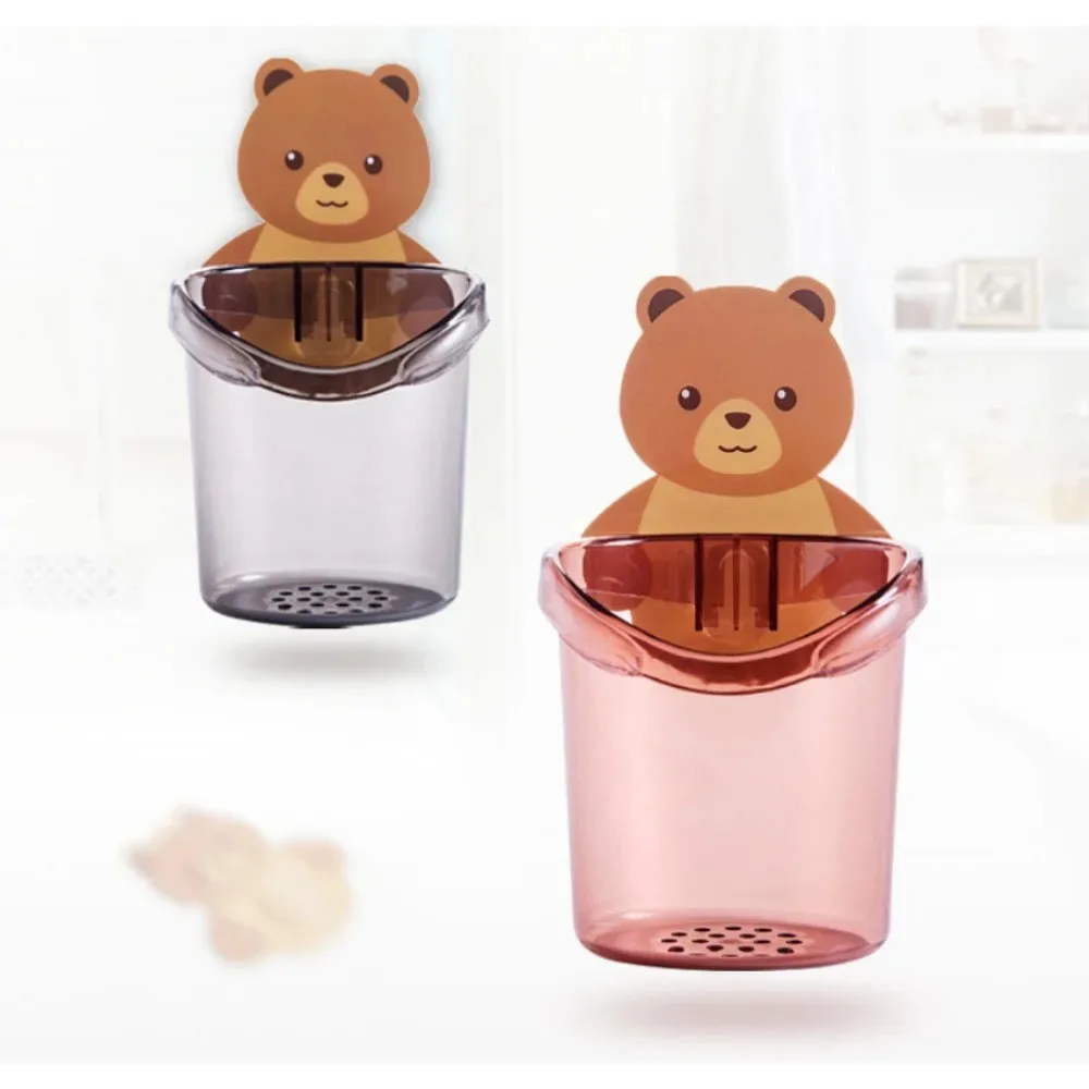 Toothbrush Holder Bear Wall No Drill Wall Mount Kids Bathroom Organizer Cute Non Slip Brush Holder Bath Accessories Shelf