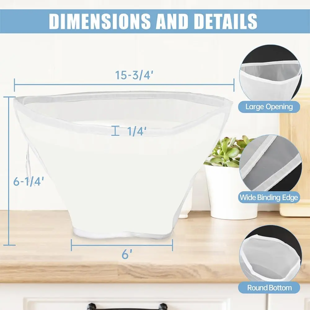 2PACK(1x200 Micron & 1x125 Micron) Bowl-shaped Nylon Nut Milk Bag, Cheese Cloths, Reusable Cheese Cloth Bag for Straining
