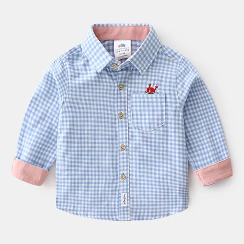 2025 Spring Autumn New 2 3 4 5 6 8 10 Years Children Baby Kids Plaid Tops Handsome Gentleman Formal Long Sleeve Shirt For Boys