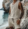 2025 Fashion Spring/Summer New Leisure Vertical Stripe Set Turn-down Collar Fitted Short Sleeve Button Shirt Wool Blend Shorts 6