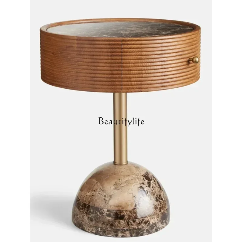 

Modern Minimalist Marble Bedside Table American round Designer Model Bedside Cabinet