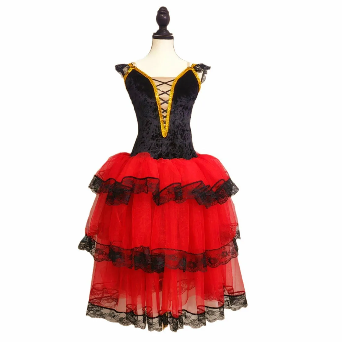 Long Ballet Skirt For Women Adults Spanish Dress Ballet Dance Performance Costumes Professional Tutus Red Long Romantic Tutu